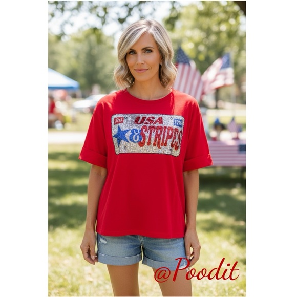Fantastic Fawn Tops - FANTASTIC FAWN Red USA Stars & Stripes Women's oversized Top S M L